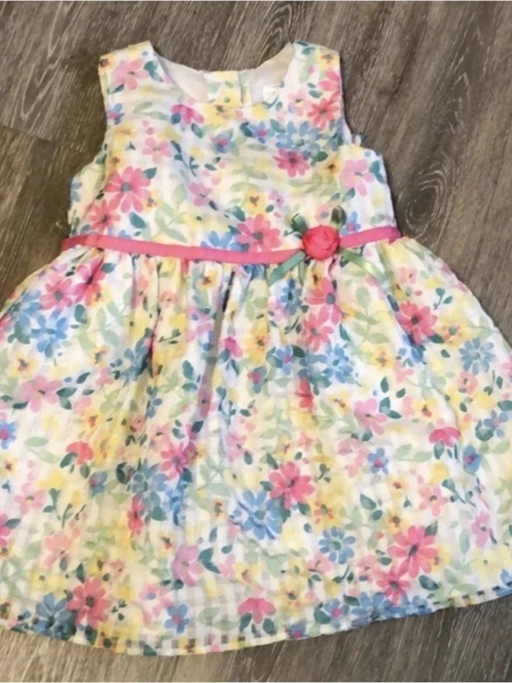 George Girls 12M Floral Chiffon A-Line Dress, Sleeveless, Bow Ruffle, Lined